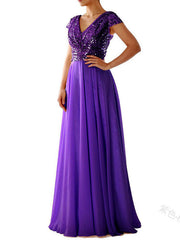 V-neck Sequined Chiffon Panel Evening Dress Bridesmaid Dress