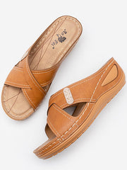 Damen-Sandalen mit Retro-Keilabsatz und Nähten