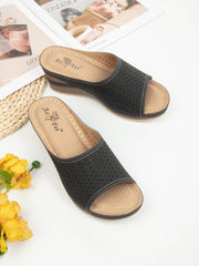 Sandalen mit Keilabsatz und Fischmaul-Strass