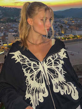 Lockere Strickjacke mit Flügel-Print und Reißverschluss