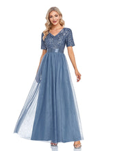 V-Ausschnitt Pailletten Tüll A-Linie Elegantes Ballkleid Mode Party Abendkleid