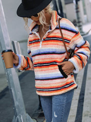 Doppelseitiges Fleece-Plüsch-Pullover-Sweatshirt mit Streifenmuster