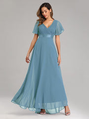 Vestido de noche de gasa para dama de honor, con escote en V y mangas acampanadas