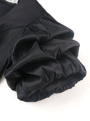 Langes Kleid mit V-Ausschnitt, Puffärmeln, Schlitz und hoher Taille, sexy Bankettkleid