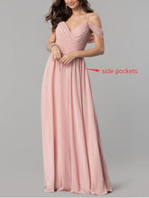 Party-Brautjungfernkleid mit V-Ausschnitt und langen Trägern