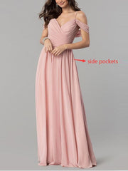 Party-Brautjungfernkleid mit V-Ausschnitt und langen Trägern