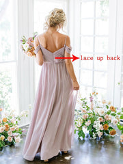 Party-Brautjungfernkleid mit V-Ausschnitt und langen Trägern