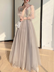 Grey Fairy Temperament Slim Evening Dress Bridesmaid Dress