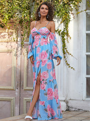 Kleid mit U-Boot-Ausschnitt, Strapsen und Neckholder-Print