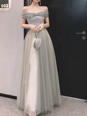 Temperament Grau Fee Tüll Brautjungfer Kleid Abendkleid