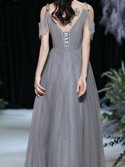 Vestido de noche ajustado para dama de honor con temperamento de hada gris