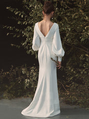 Satin Wedding Simple Long Sleeve Dress