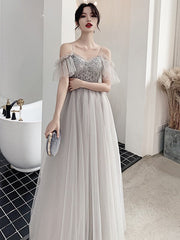 Silber Fee Temperament Hochzeit Schlank Abendkleid Brautjungfer Kleid