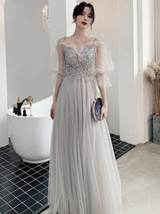 Silber Fee Temperament Hochzeit Schlank Abendkleid Brautjungfer Kleid