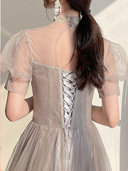 Grey Fairy Temperament Slim Evening Dress Bridesmaid Dress