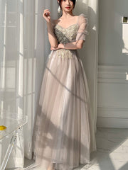 Grey Fairy Temperament Slim Evening Dress Bridesmaid Dress