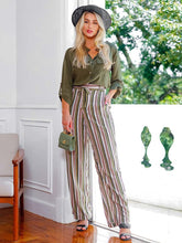 Lässiges Langarmhemd mit hoher Taille und gerader Hose, zweiteiliges Set