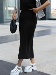 Rundhalsausschnitt, kurzes T-Shirt, Oberteil, hohe Taille, Hüftrock, zweiteiliges Set