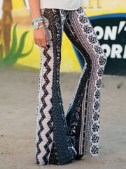 Pantalones de mujer con microcampana y estampado retro a la cadera