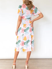 V-Ausschnitt Bandage Unregelmäßig Kurzarm Bedrucktes Kleid