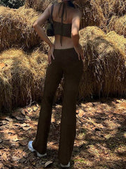 Trägerloses Oberteil mit Schnürung, schmal geschnittenes Set mit gerader Hose