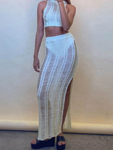 Sleeveless Open Navel Top Slim Cut Skirt Suit