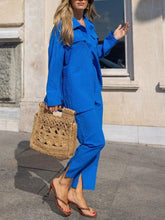 Revers Langarmhemd Hohe Taille Enge Hose Lässiges Zweiteiler-Set