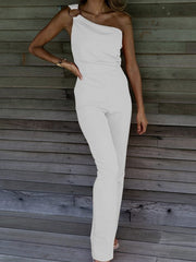 Pantalones casuales de una pieza de color sólido con un solo hombro