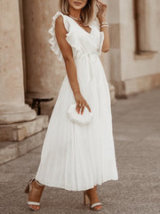 Falda plisada de gasa con mangas con volantes para playa