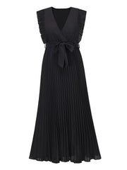 Falda plisada de gasa con mangas con volantes para playa