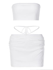 Strapless Top Slim Pleated Lace Up Skirt Suit