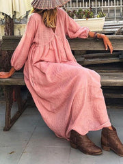 V-neck Loose Mid-sleeve Casual Dress