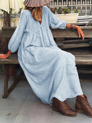 V-neck Loose Mid-sleeve Casual Dress