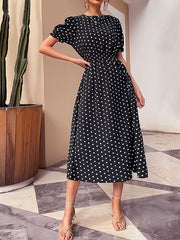 Vestido ajustado vintage de lunares negros