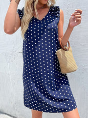 Blaues, lockeres Kleid mit Punkten