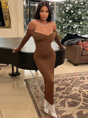 V-neck Slim Fit Long-sleeve Dress