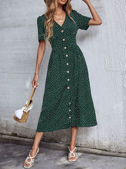 Short Sleeve Polka Dot V-neck Dress