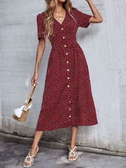Short Sleeve Polka Dot V-neck Dress