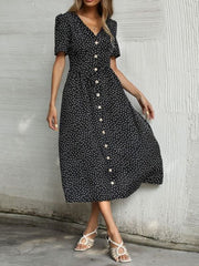 Short Sleeve Polka Dot V-neck Dress