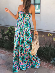 Mono estampado de cintura alta con envolvimiento en el pecho