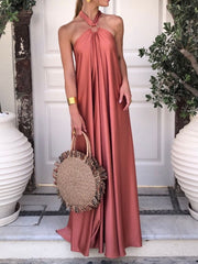 Temperament Satin Suspender Large Swing Dress