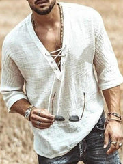 Camiseta de color liso con cuello en V grande y manga media