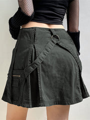 Falda plisada de cintura alta con hebilla de aro de metal