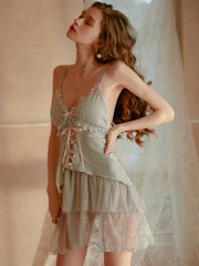 Deep V Strap Pajamas Women's Sweet Lace Chest Pad Sling Nightdress
