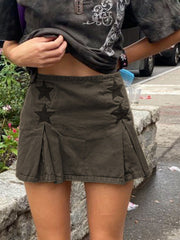 Star Patch Washed Denim Skirt