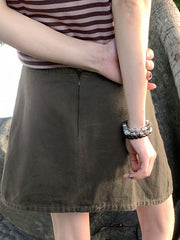 Star Patch Washed Denim Skirt