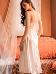 Vestido lencero de satén con encaje