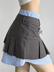 Simple Stitching Pleated A-line Skirt
