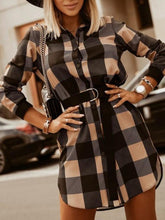Plaid Belted Long Sleeve Shirt Dresses