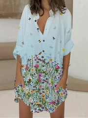 Vestido camisero estampado de manga 3/4